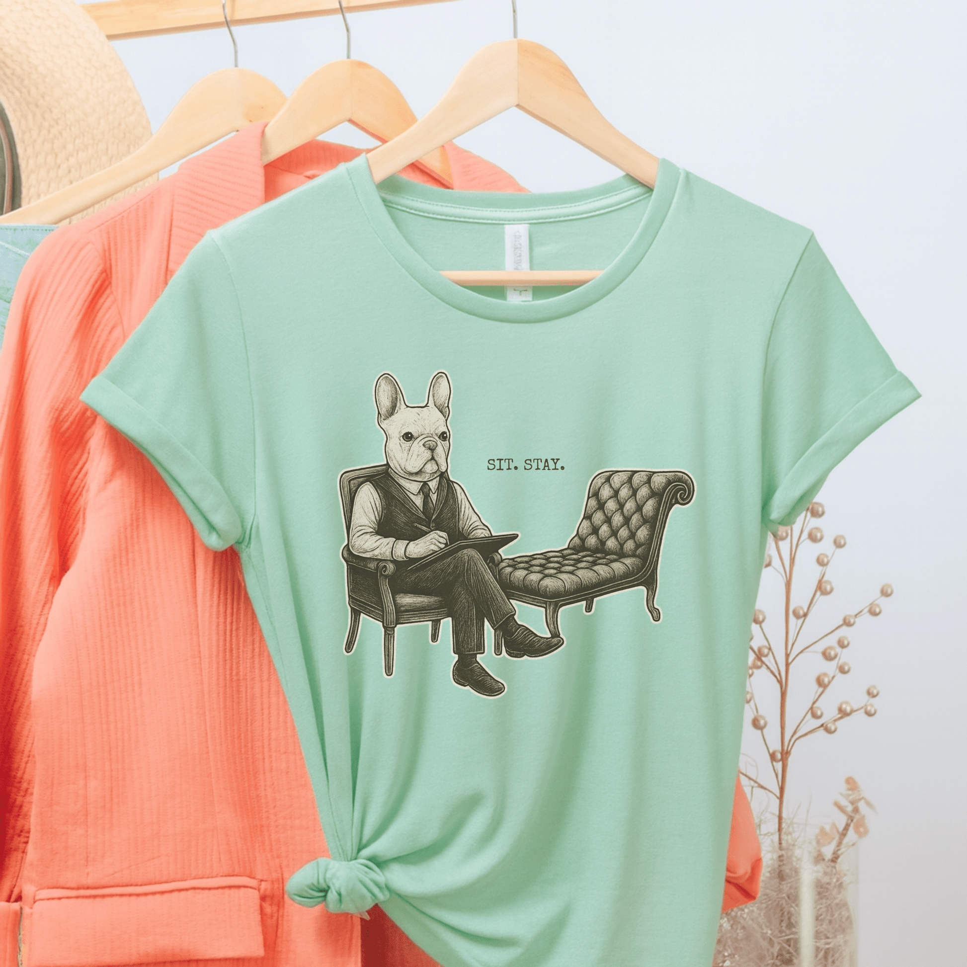 Printify T-Shirt White French Bulldog Sit Stay TShirt