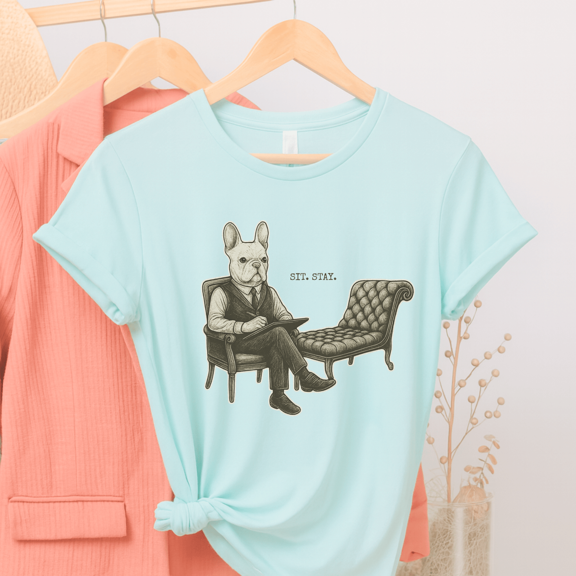 Printify T-Shirt White French Bulldog Sit Stay TShirt