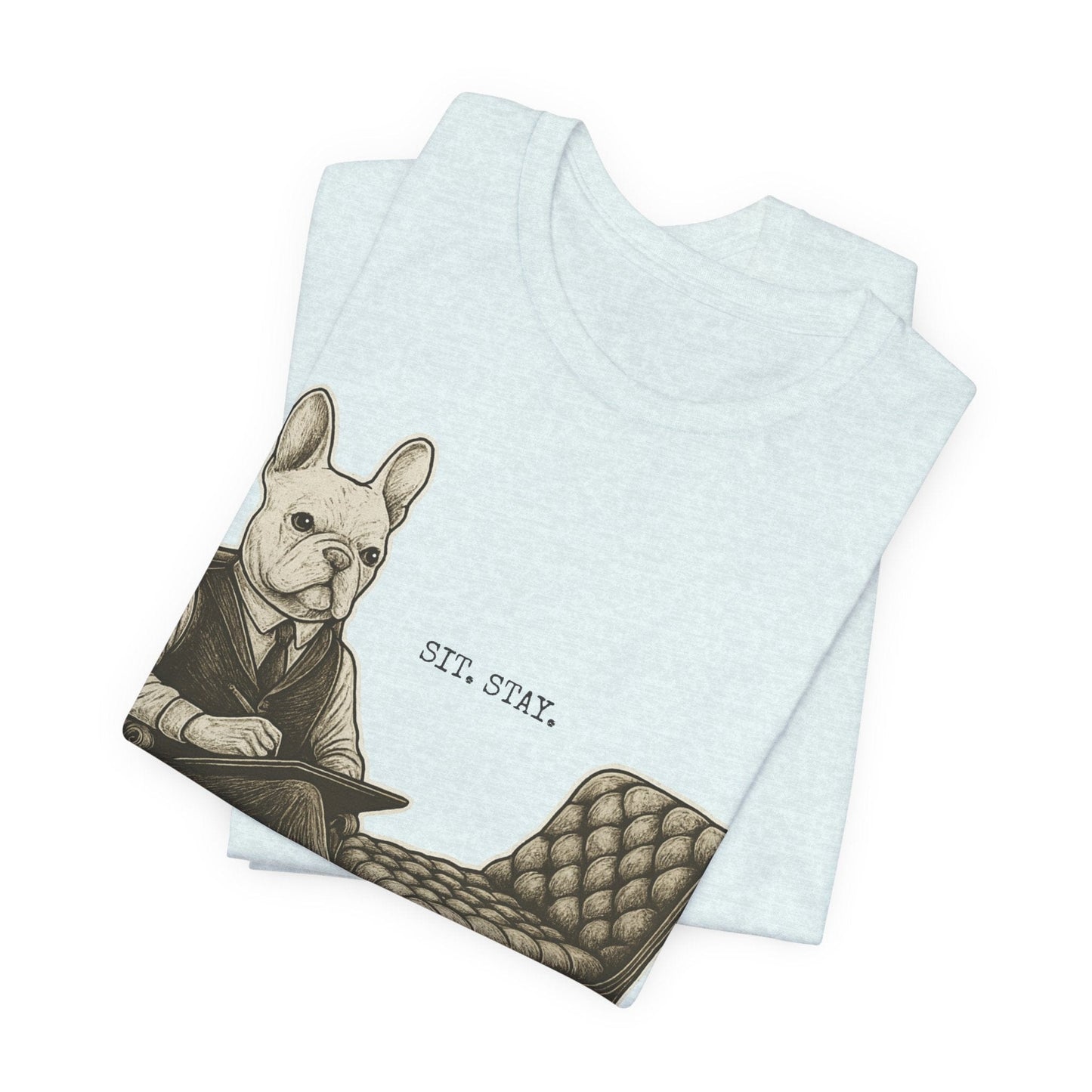 Printify T-Shirt White French Bulldog Sit Stay TShirt