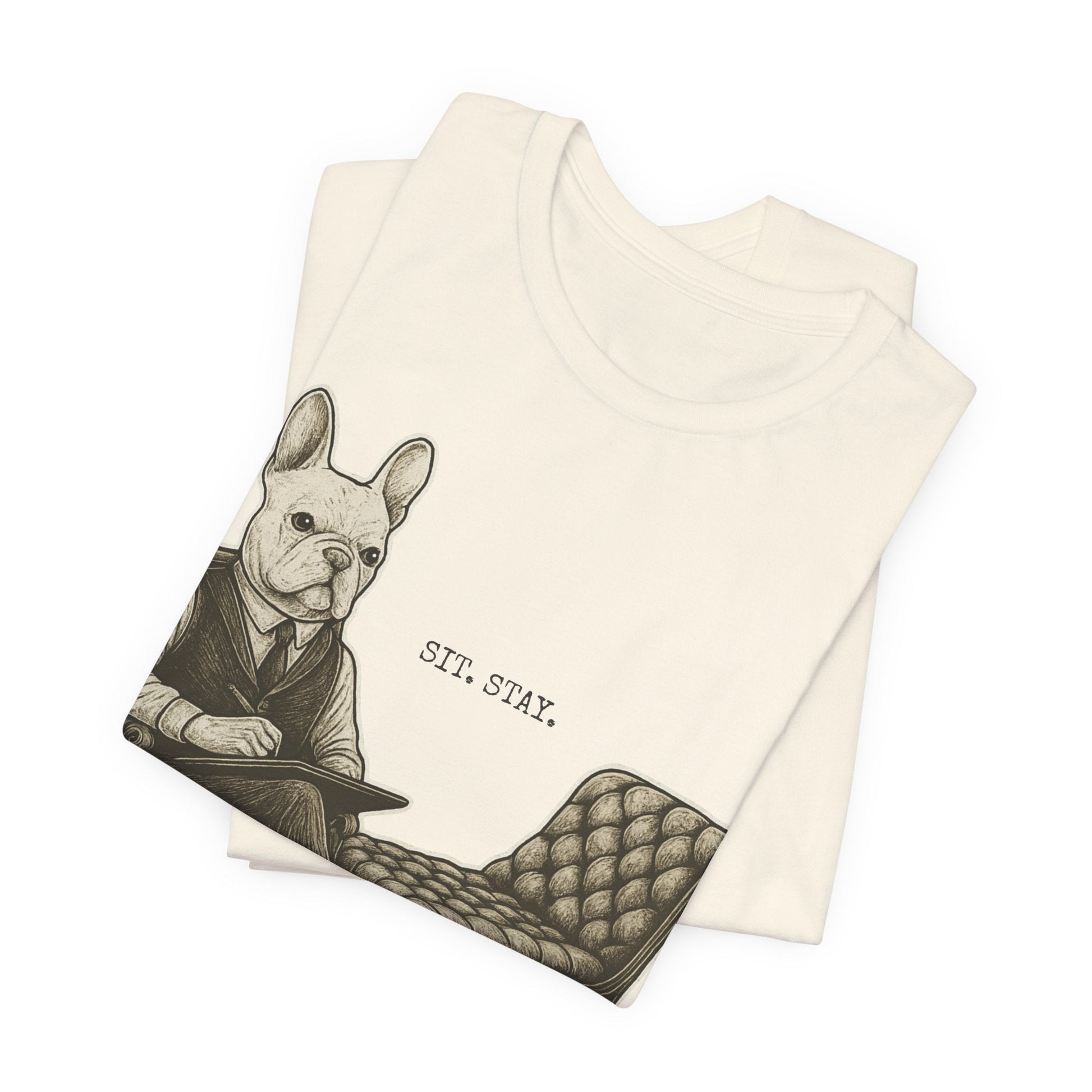 Printify T-Shirt White French Bulldog Sit Stay TShirt