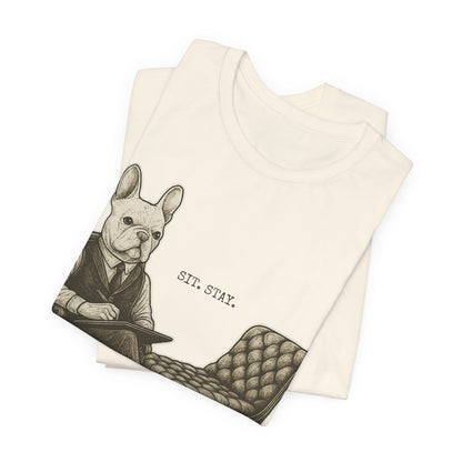 Printify T-Shirt White French Bulldog Sit Stay TShirt