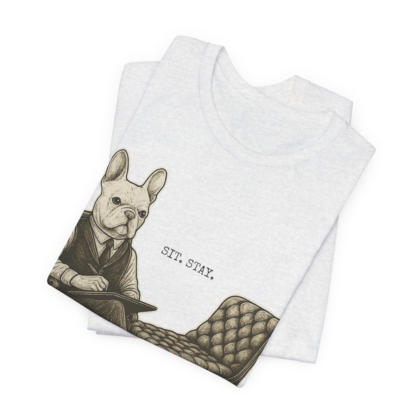 Printify T-Shirt White French Bulldog Sit Stay TShirt