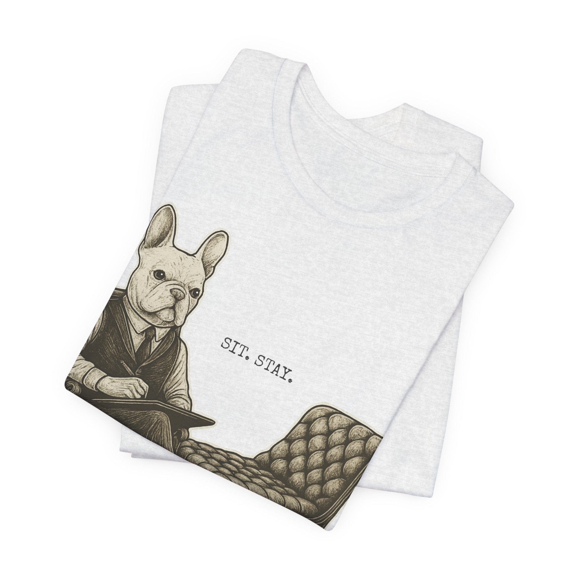 Printify T-Shirt White French Bulldog Sit Stay TShirt