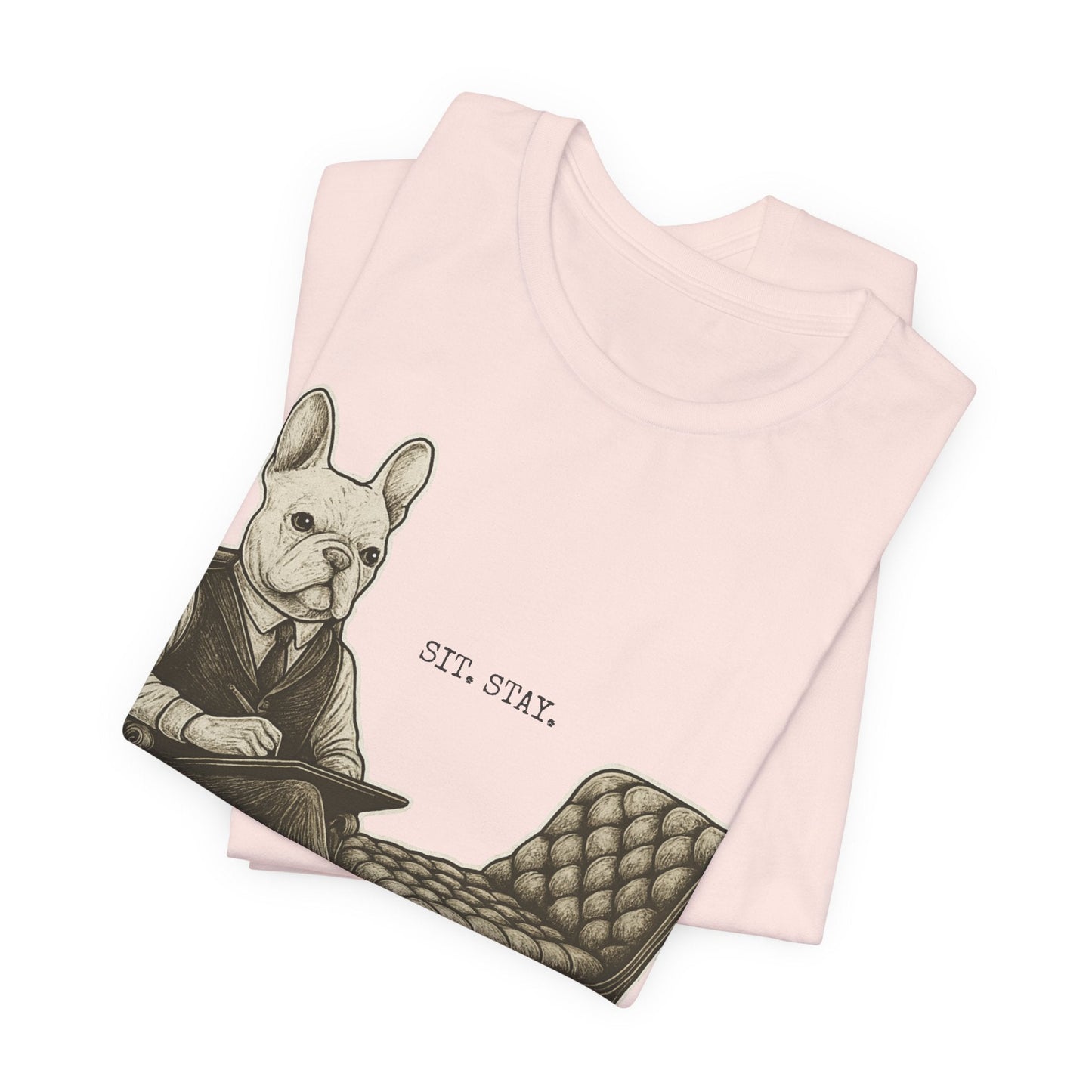 Printify T-Shirt White French Bulldog Sit Stay TShirt