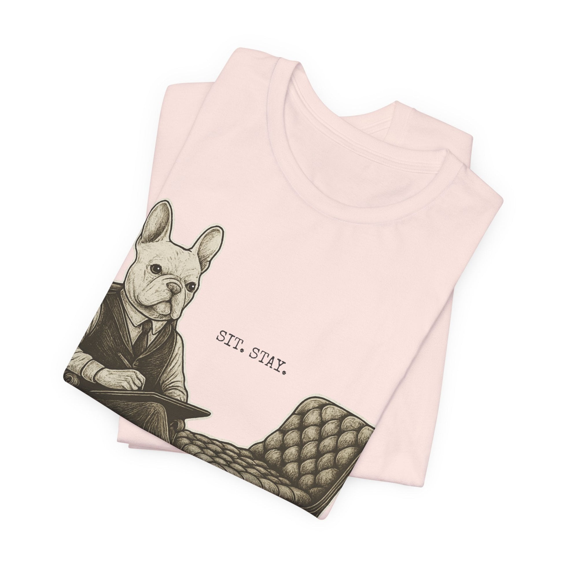Printify T-Shirt White French Bulldog Sit Stay TShirt