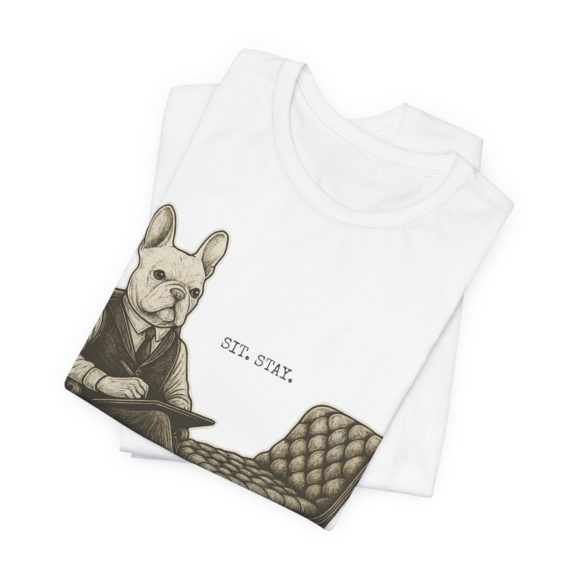 Printify T-Shirt White French Bulldog Sit Stay TShirt