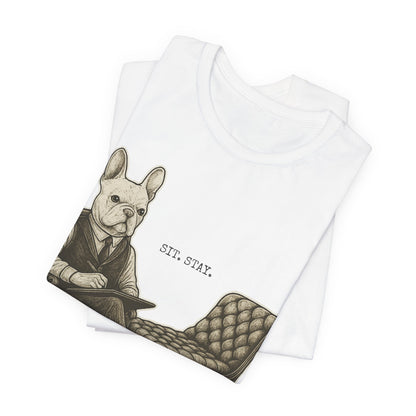 Printify T-Shirt White French Bulldog Sit Stay TShirt
