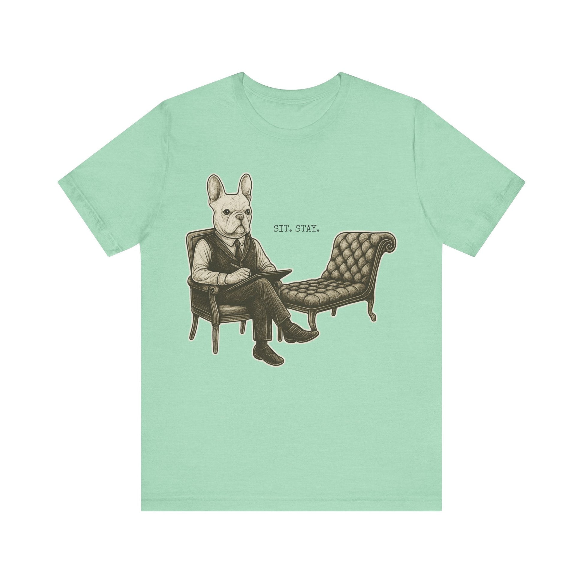 Printify T-Shirt White French Bulldog Sit Stay TShirt