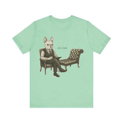 Printify T-Shirt White French Bulldog Sit Stay TShirt