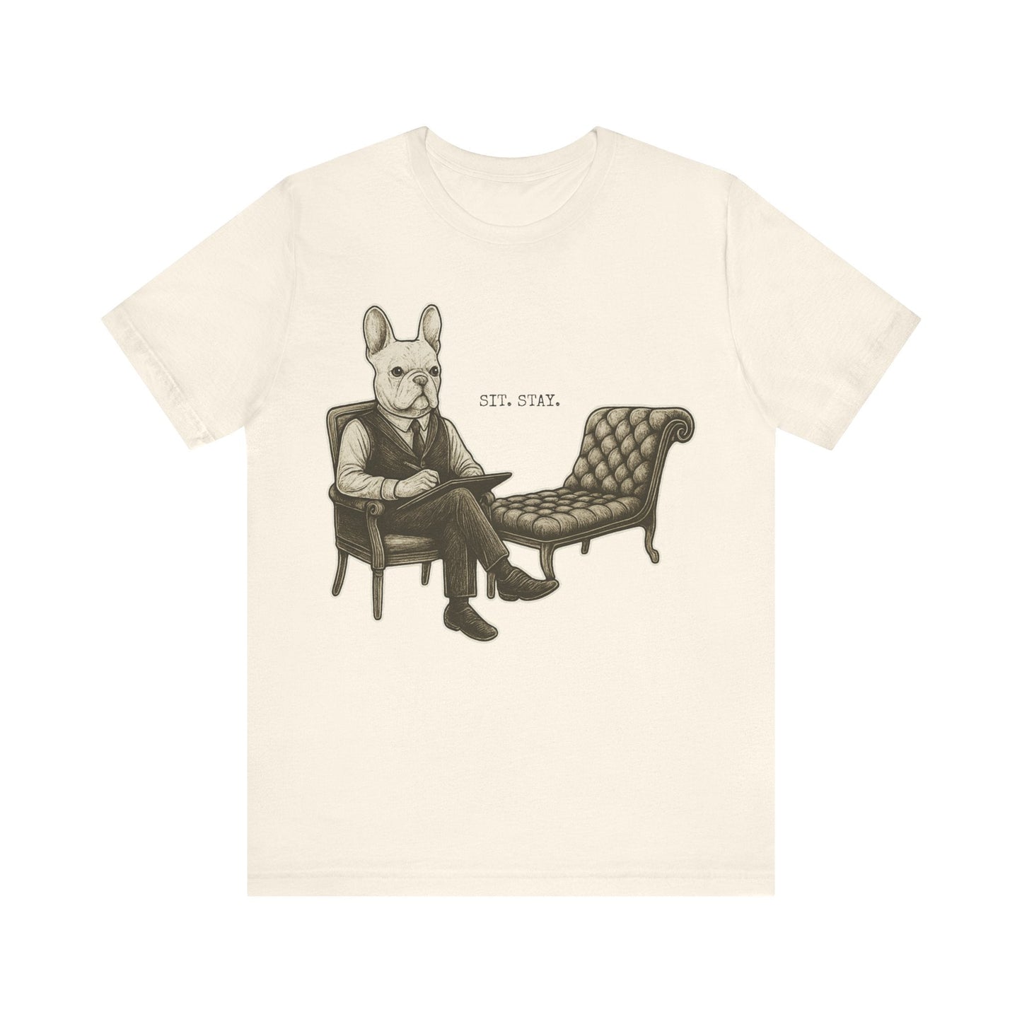 Printify T-Shirt White French Bulldog Sit Stay TShirt