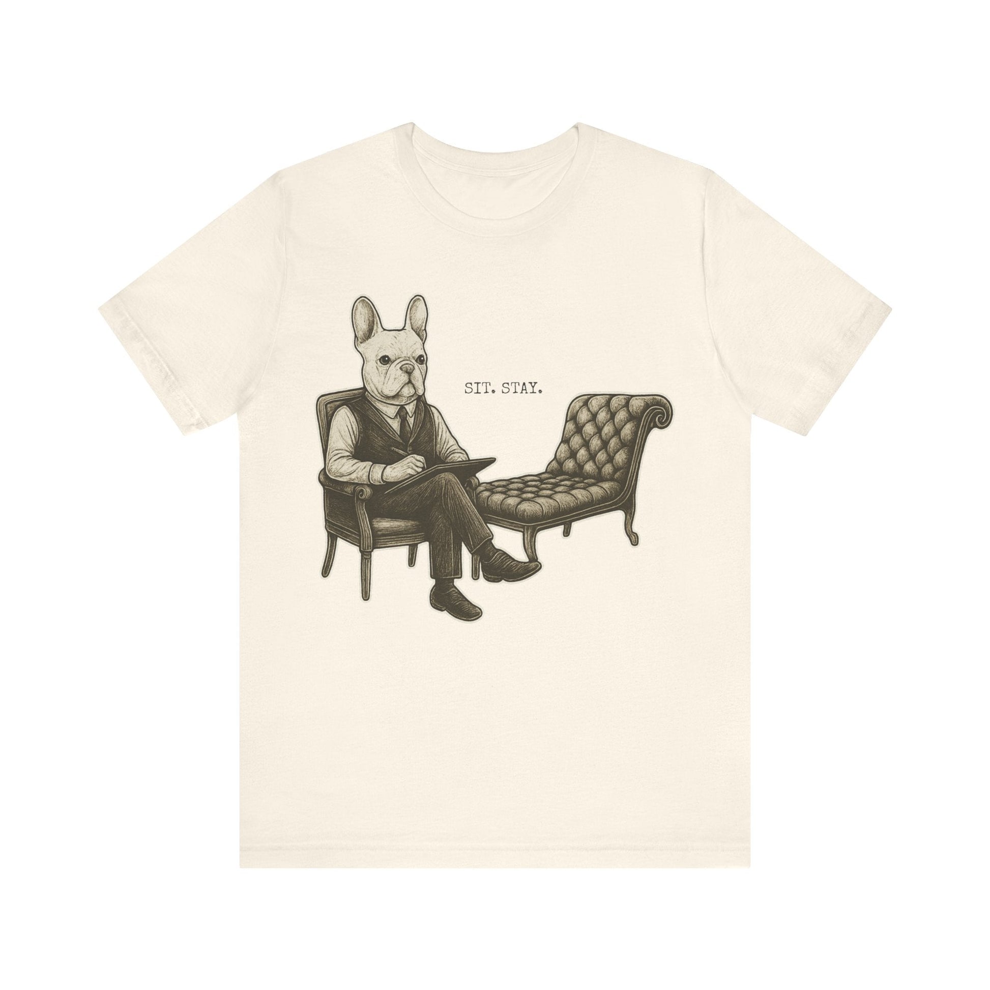 Printify T-Shirt White French Bulldog Sit Stay TShirt