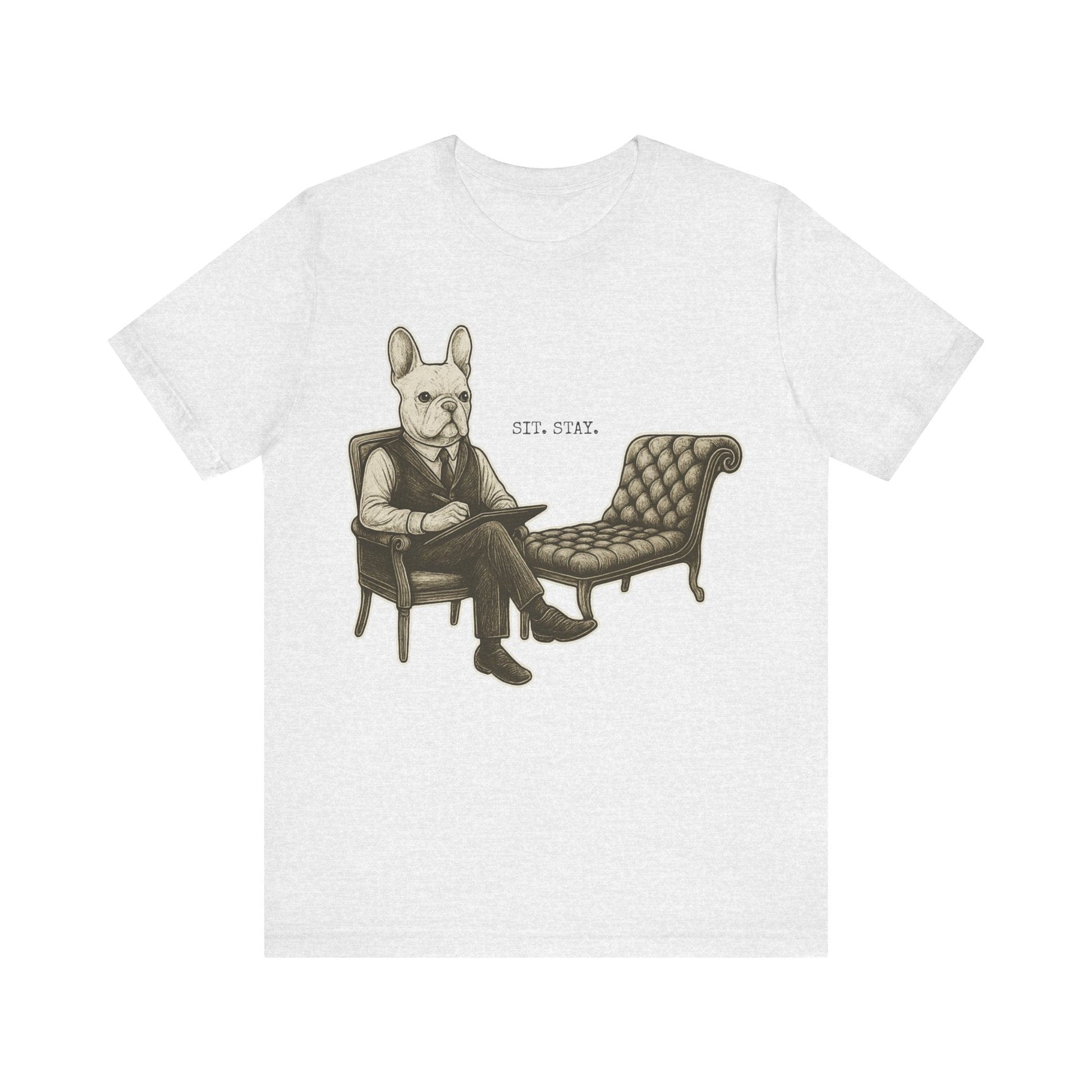 Printify T-Shirt White French Bulldog Sit Stay TShirt