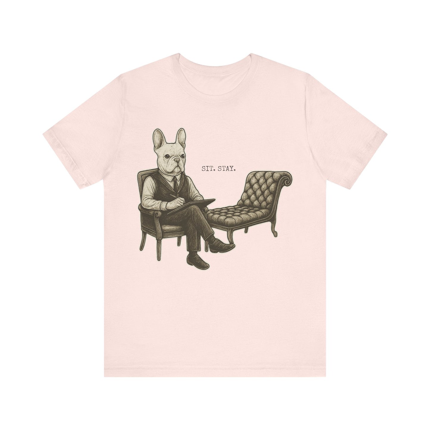 Printify T-Shirt White French Bulldog Sit Stay TShirt