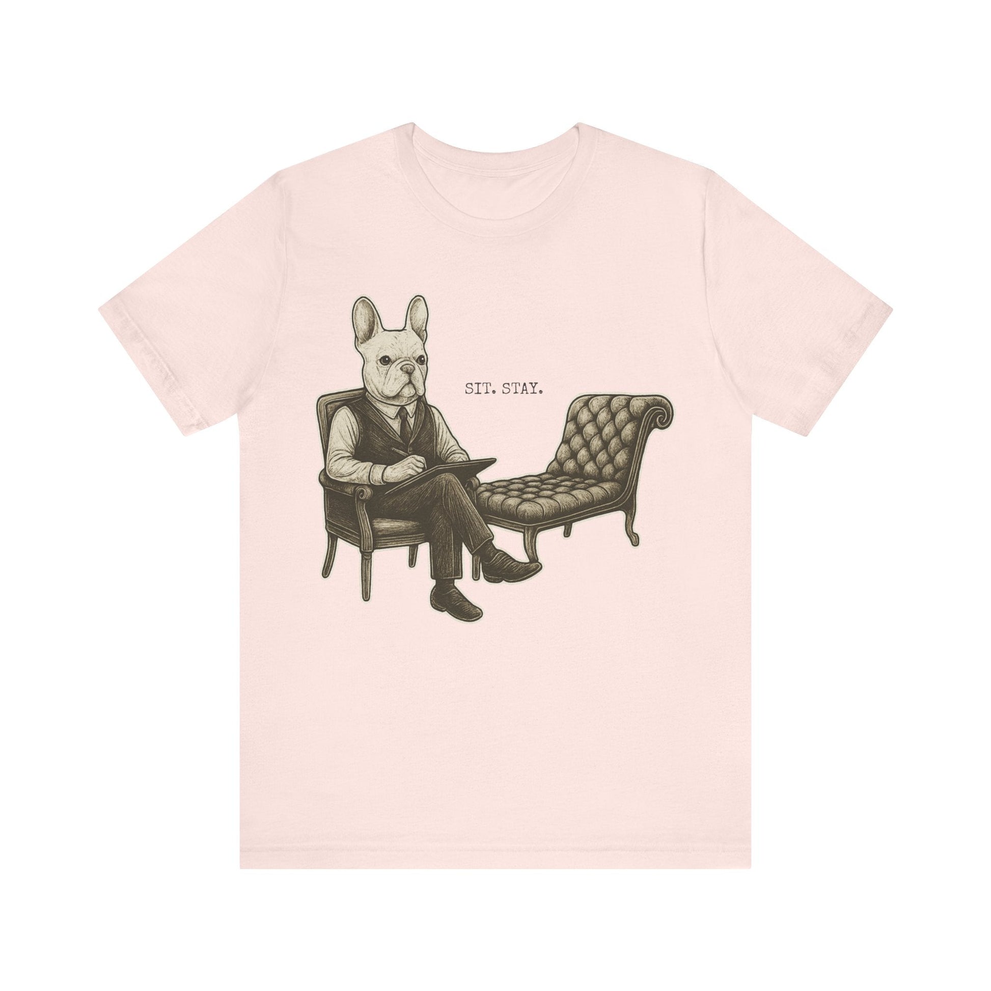 Printify T-Shirt White French Bulldog Sit Stay TShirt