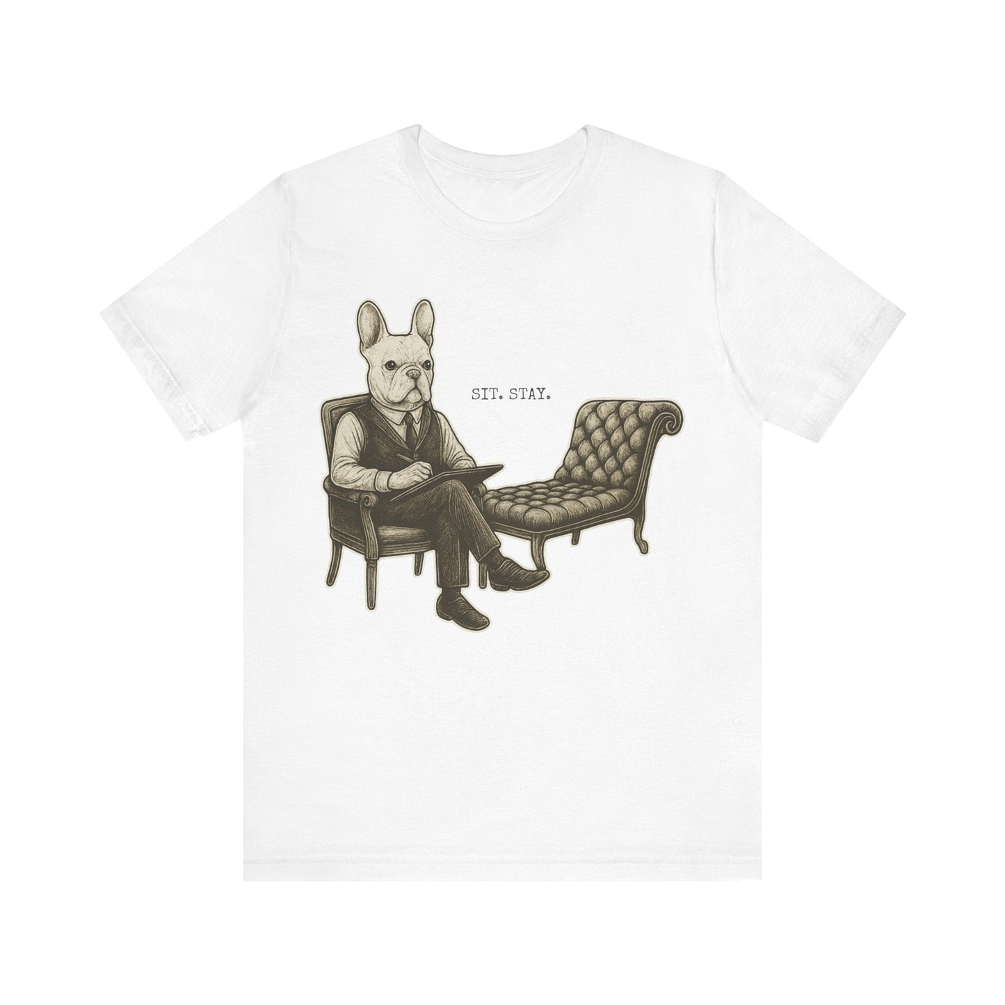 Printify T-Shirt White French Bulldog Sit Stay TShirt