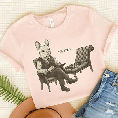 Printify T-Shirt Soft Pink / S White French Bulldog Sit Stay TShirt