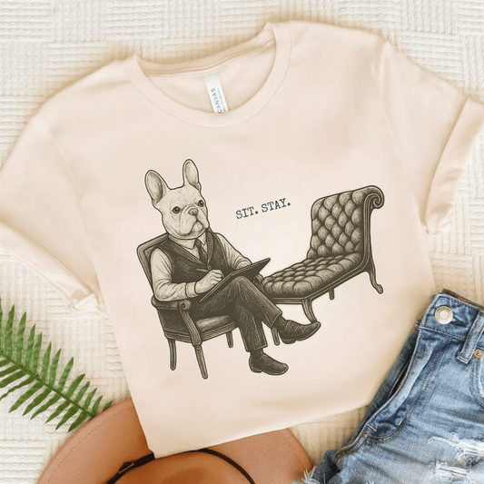 Printify T-Shirt Natural / S White French Bulldog Sit Stay TShirt