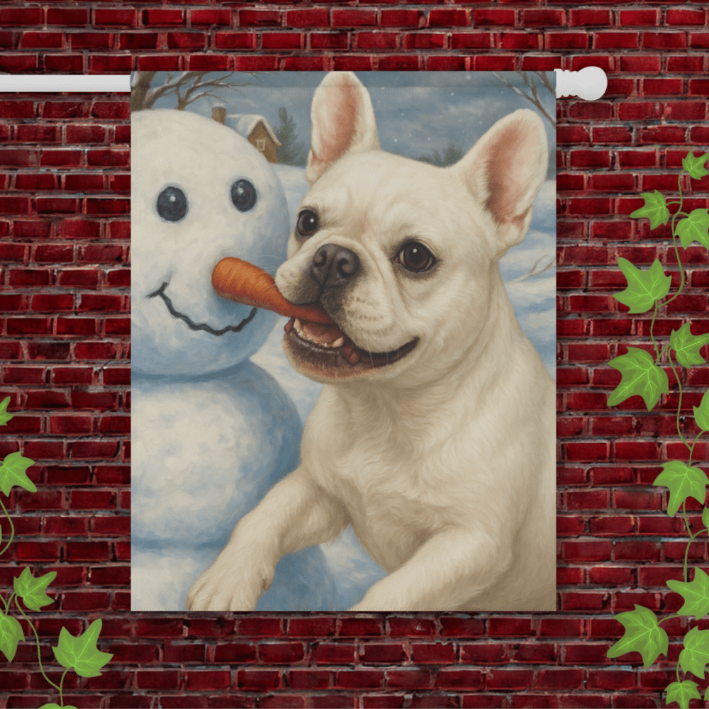 White French Bulldog Snowman Garden Flag 24.5'' × 32''