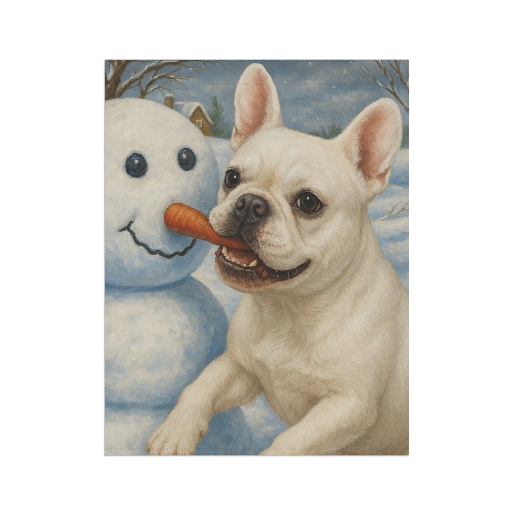 White French Bulldog Snowman Garden Flag