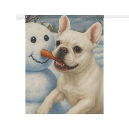 White French Bulldog Snowman Garden Flag