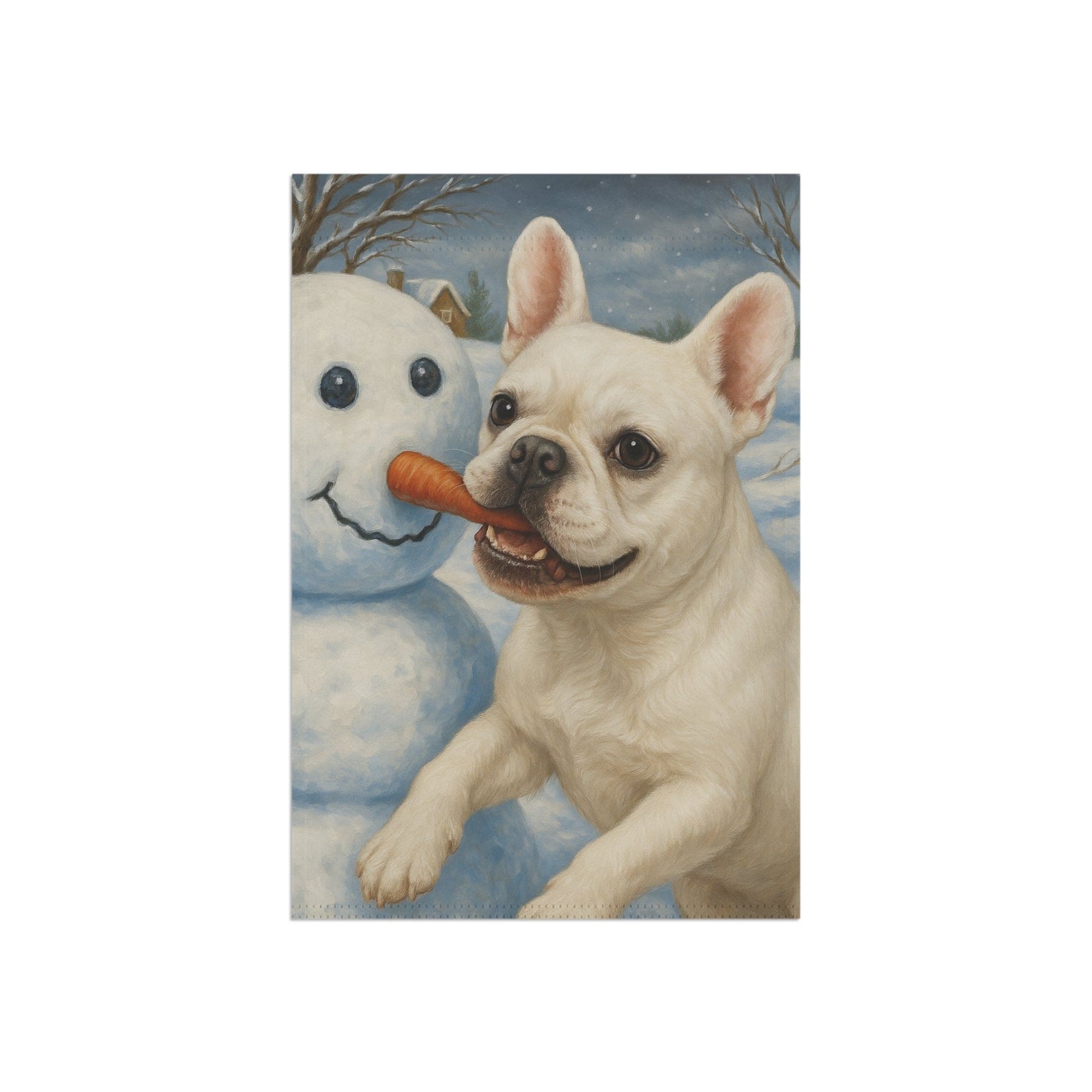 White French Bulldog Snowman Garden Flag