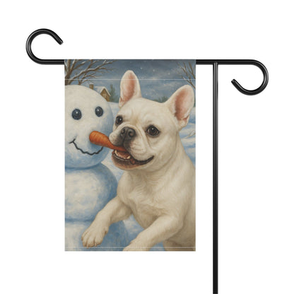 White French Bulldog Snowman Garden Flag