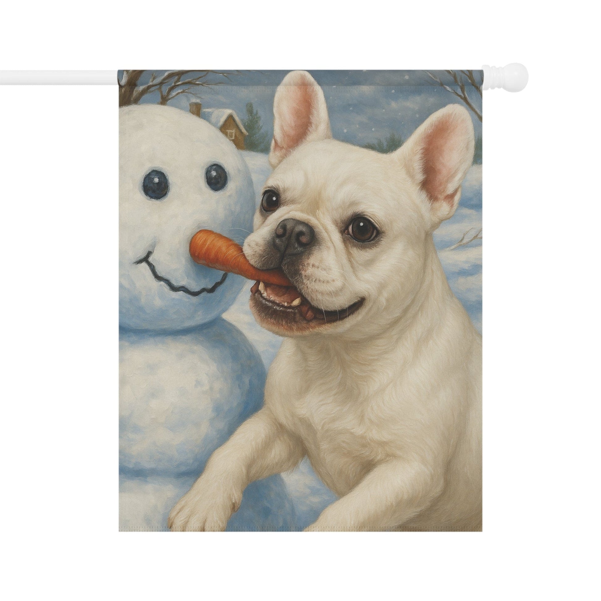 White French Bulldog Snowman Garden Flag