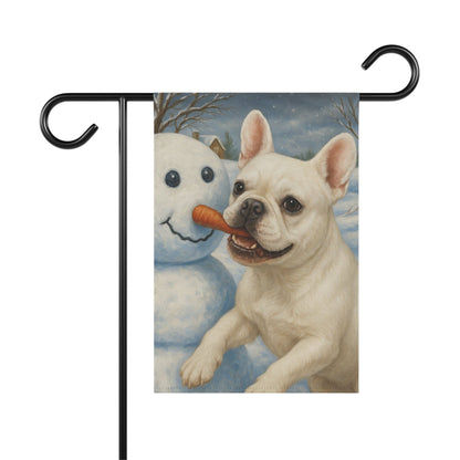 White French Bulldog Snowman Garden Flag