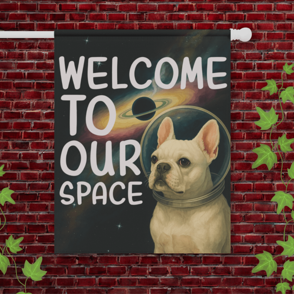White French Bulldog Space Garden Flag 24.5'' × 32''