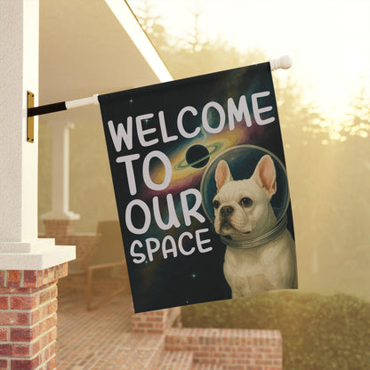 White French Bulldog Space Garden Flag