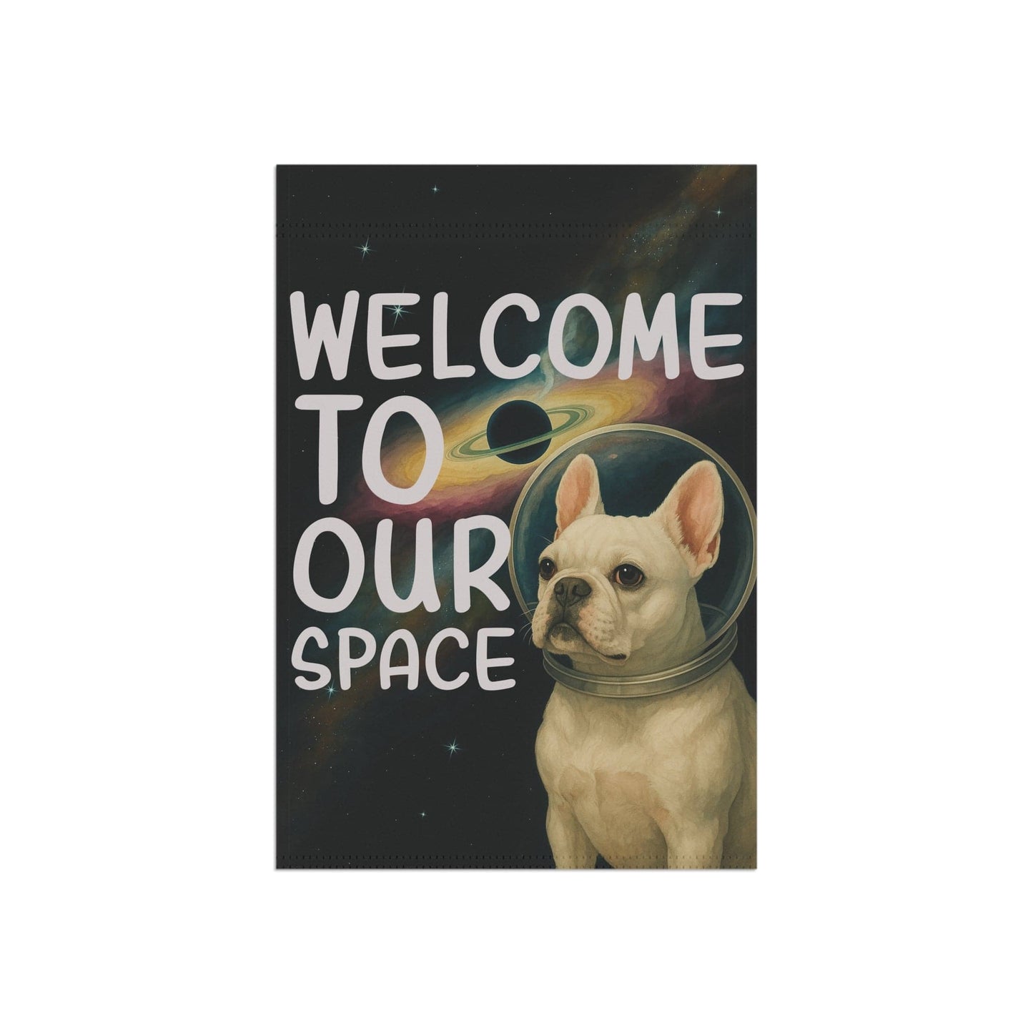 White French Bulldog Space Garden Flag