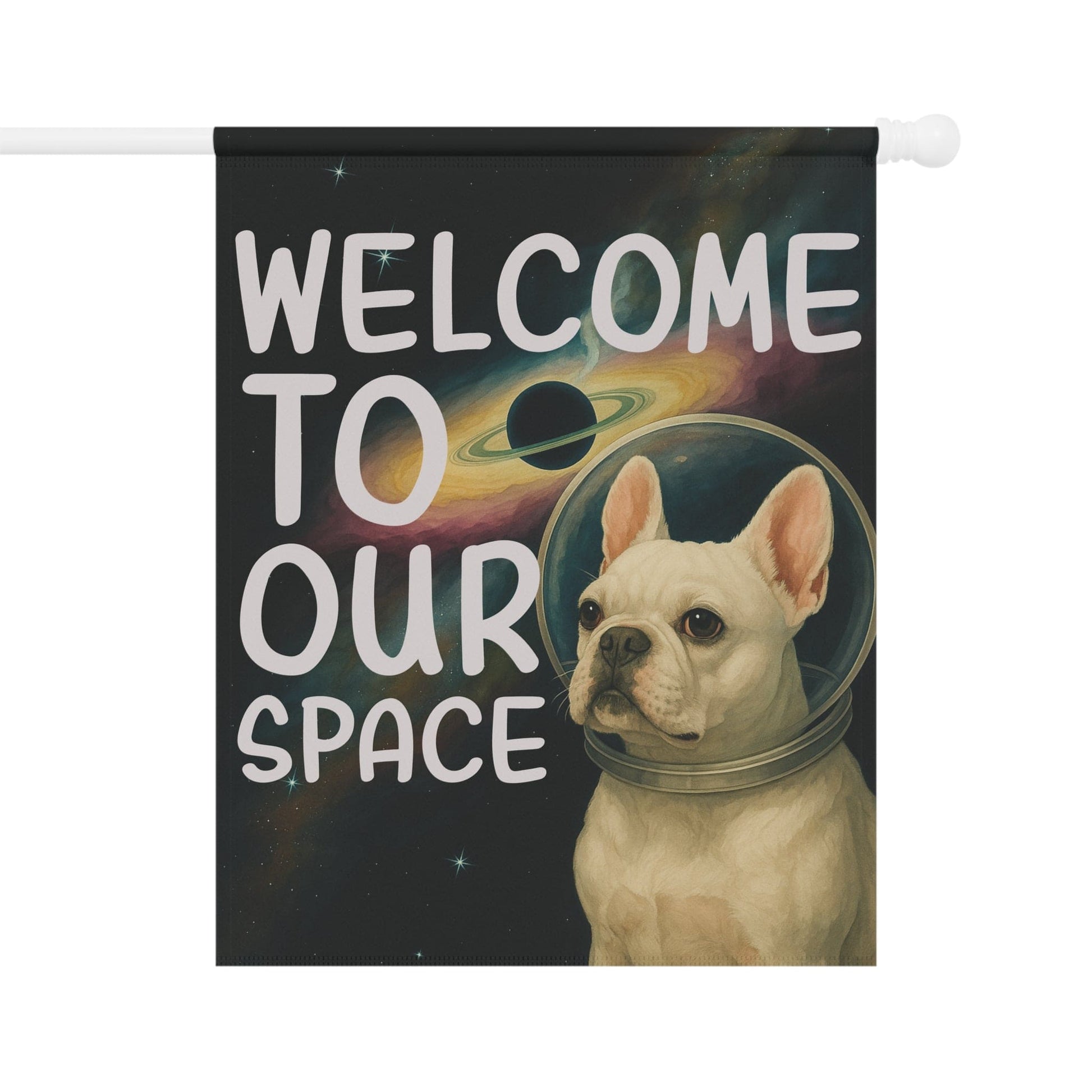 White French Bulldog Space Garden Flag