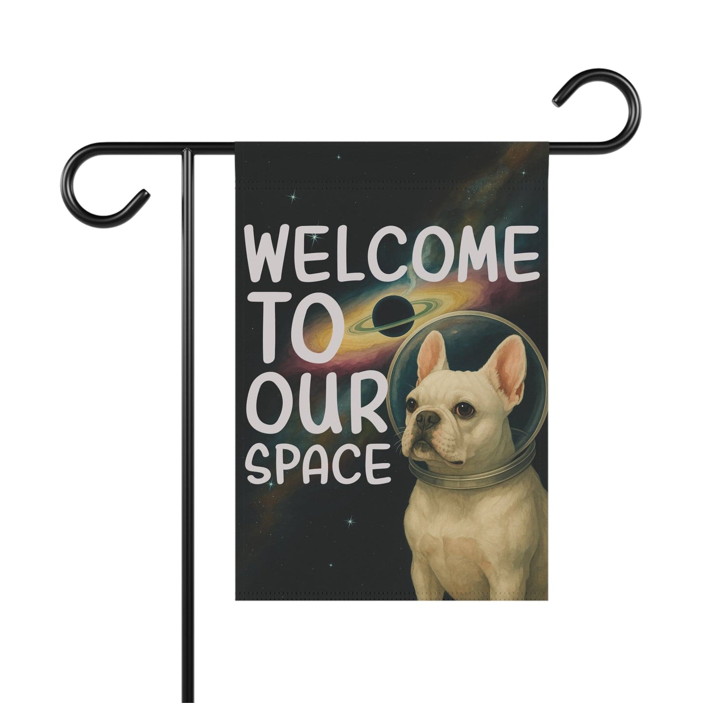 White French Bulldog Space Garden Flag