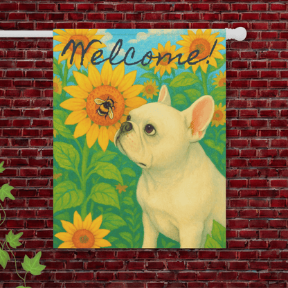 White French Bulldog Sunflower Garden Flag 24.5'' × 32''