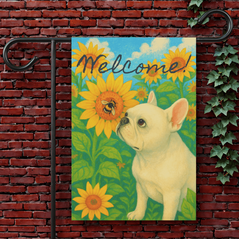 White French Bulldog Sunflower Garden Flag 12'' × 18''