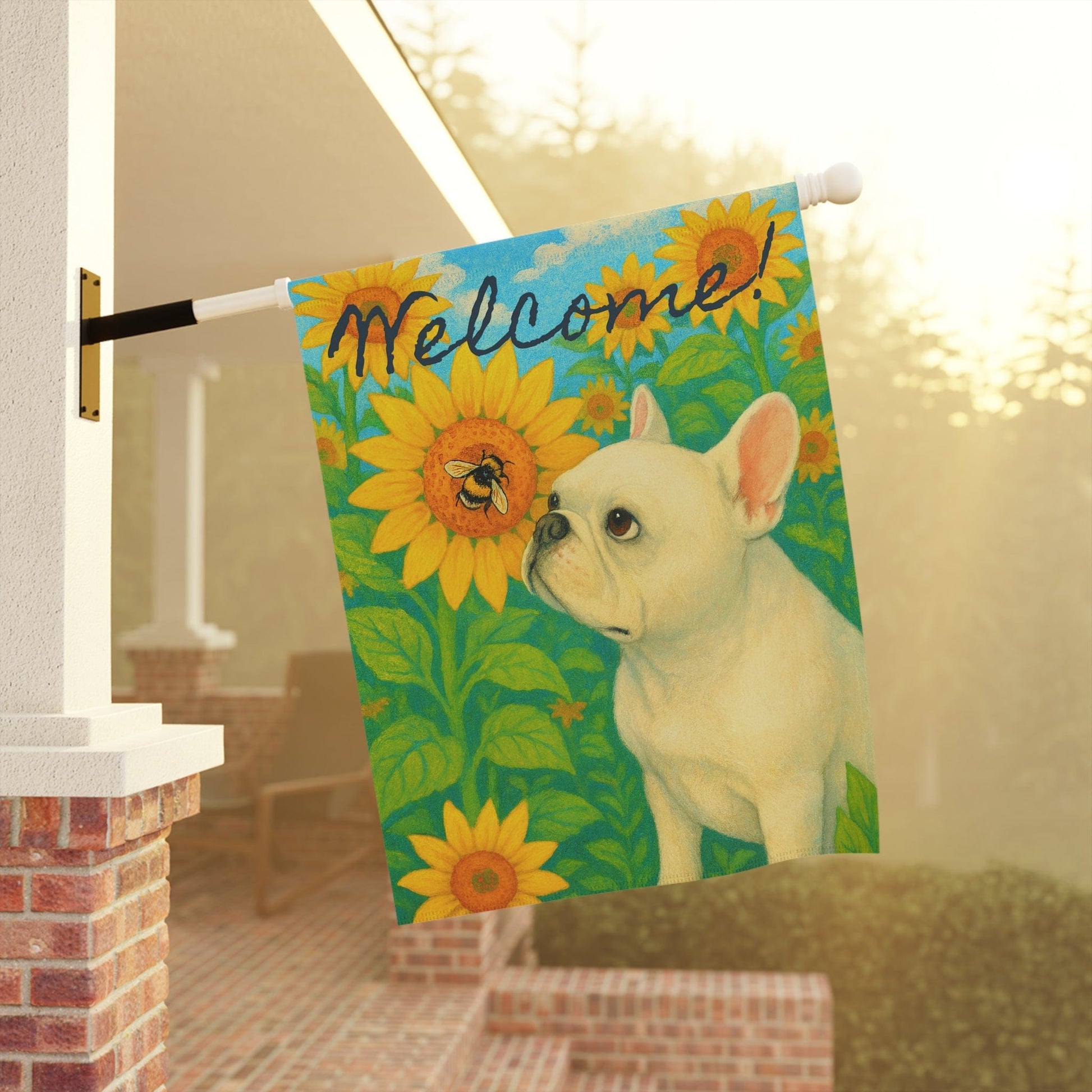 White French Bulldog Sunflower Garden Flag