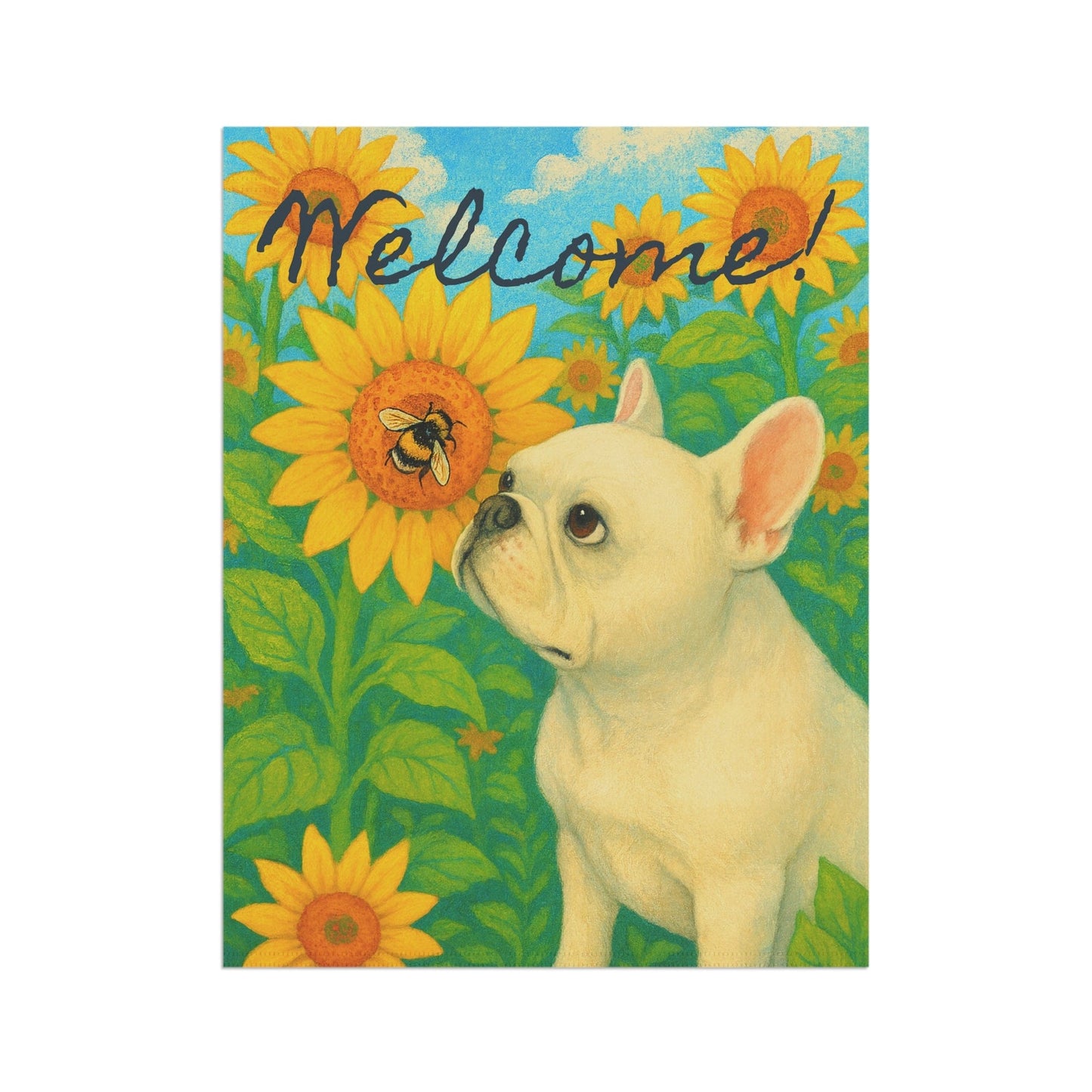 White French Bulldog Sunflower Garden Flag