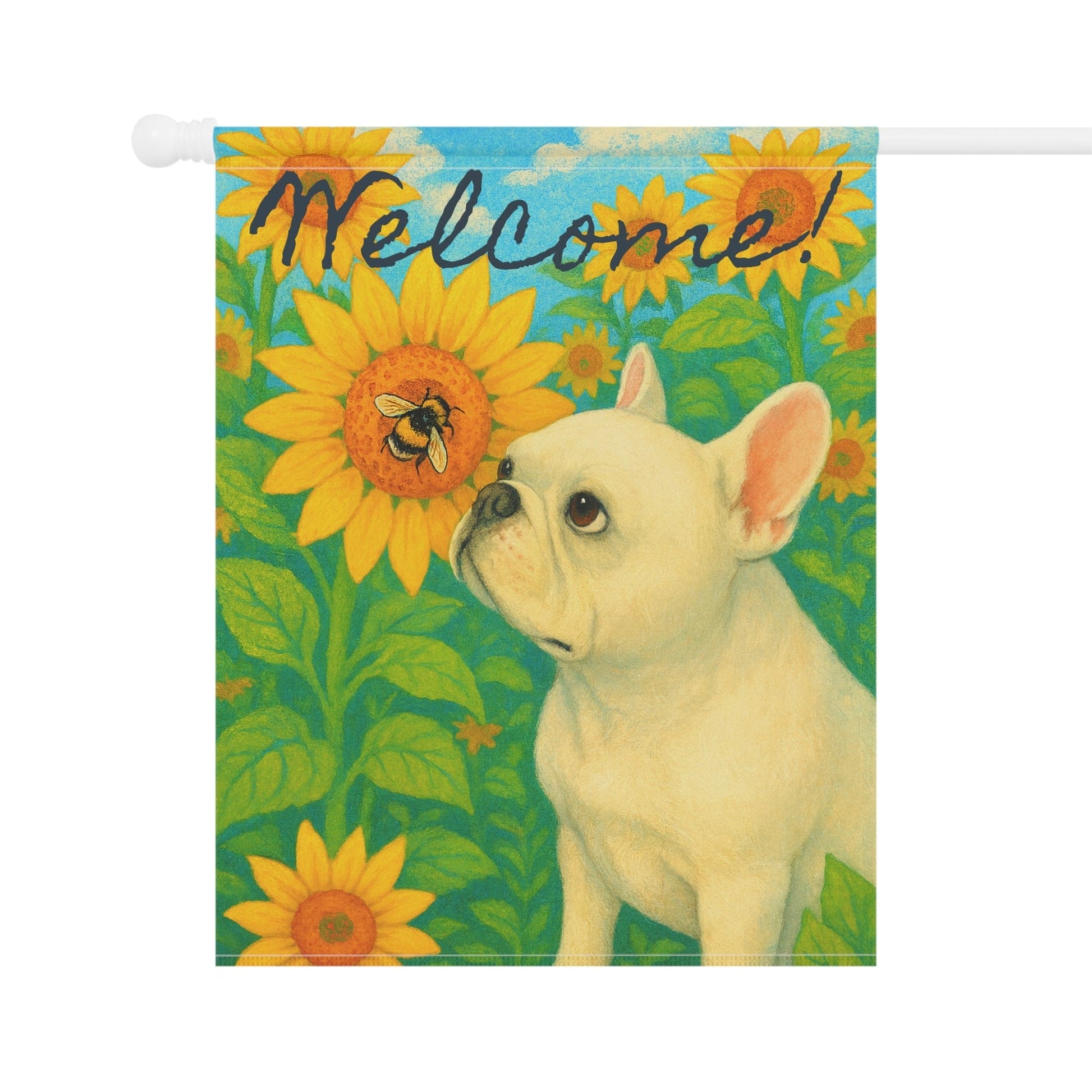 White French Bulldog Sunflower Garden Flag