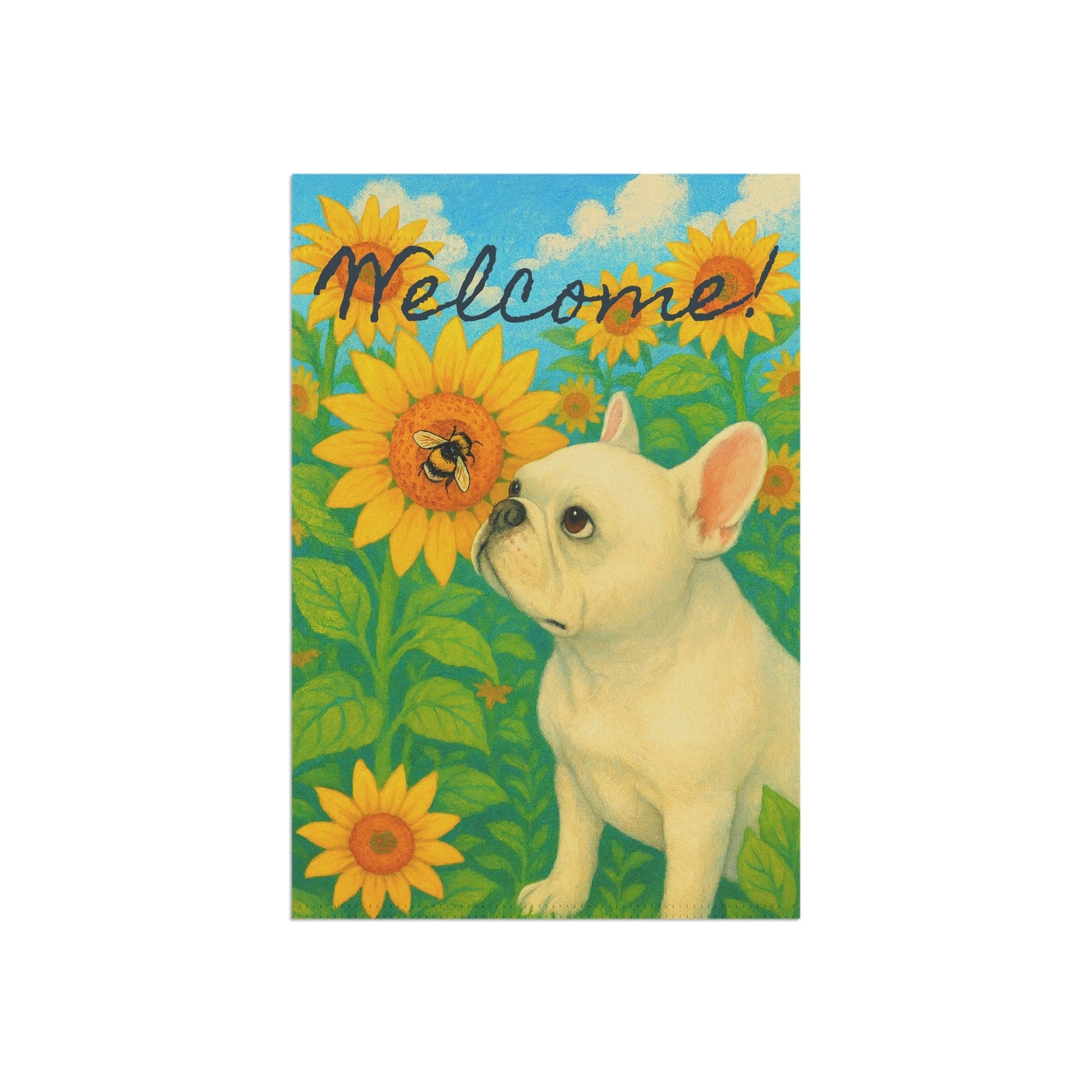 White French Bulldog Sunflower Garden Flag
