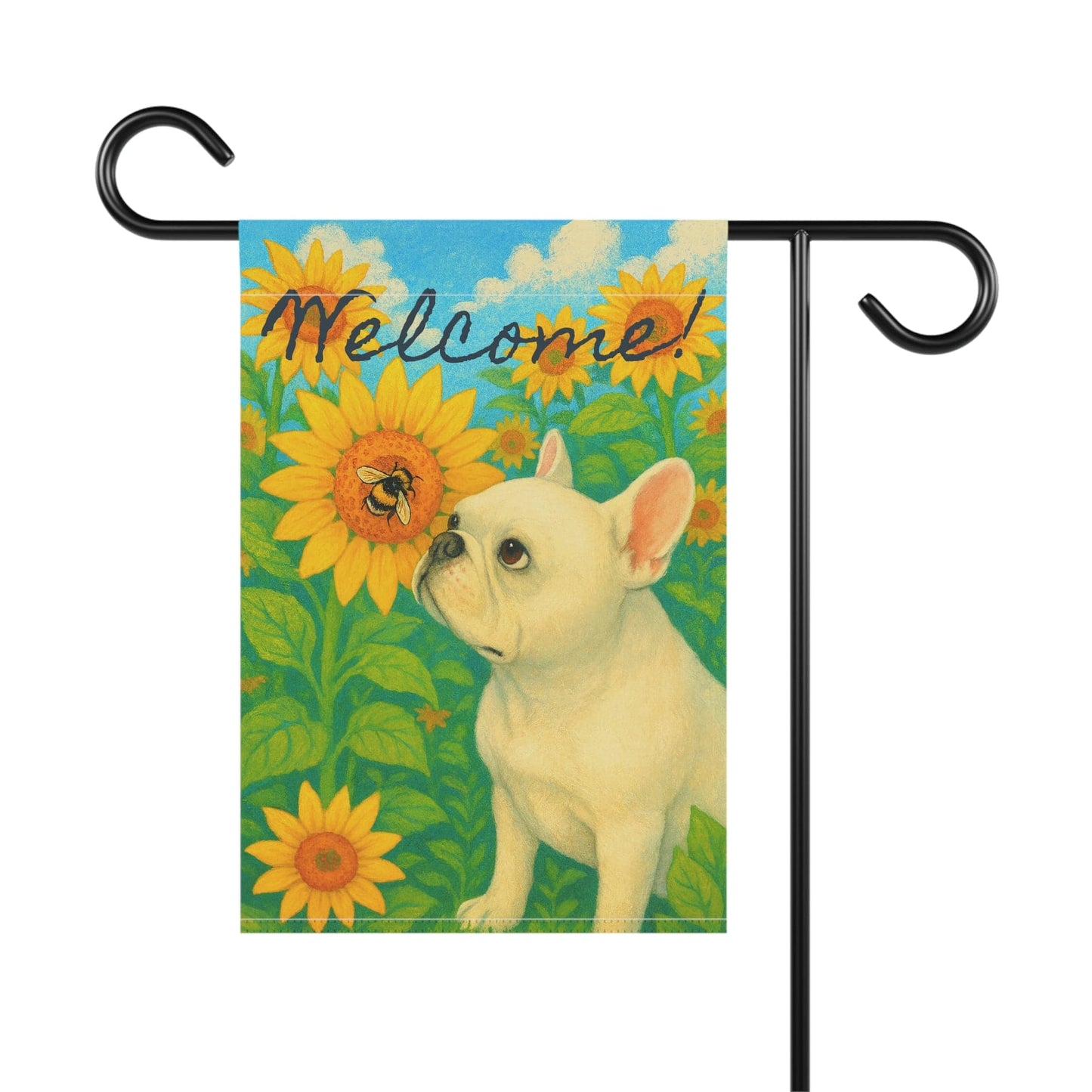 White French Bulldog Sunflower Garden Flag