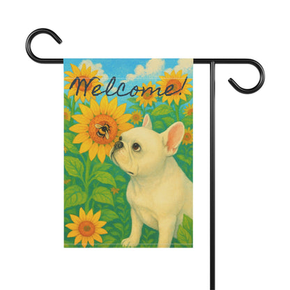 White French Bulldog Sunflower Garden Flag