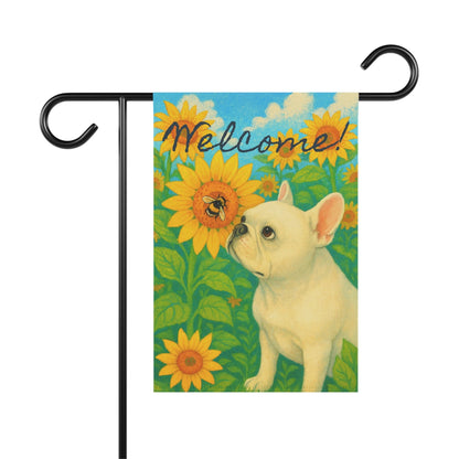White French Bulldog Sunflower Garden Flag