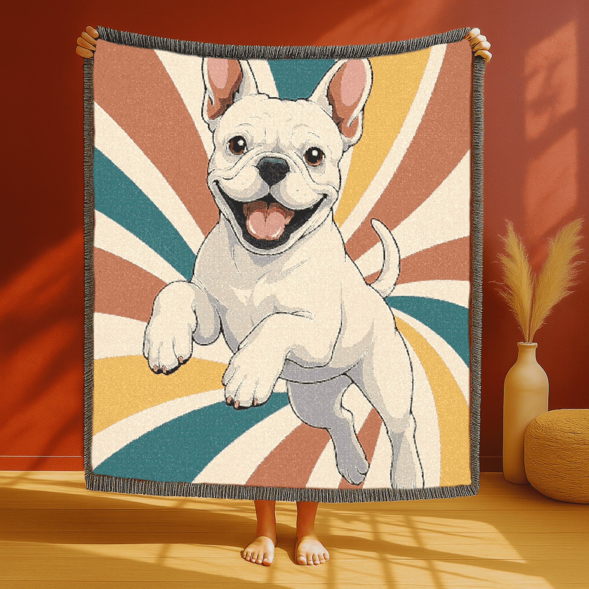 Printify Blanket White French Bulldog Terrier Swirls Throw Blanket