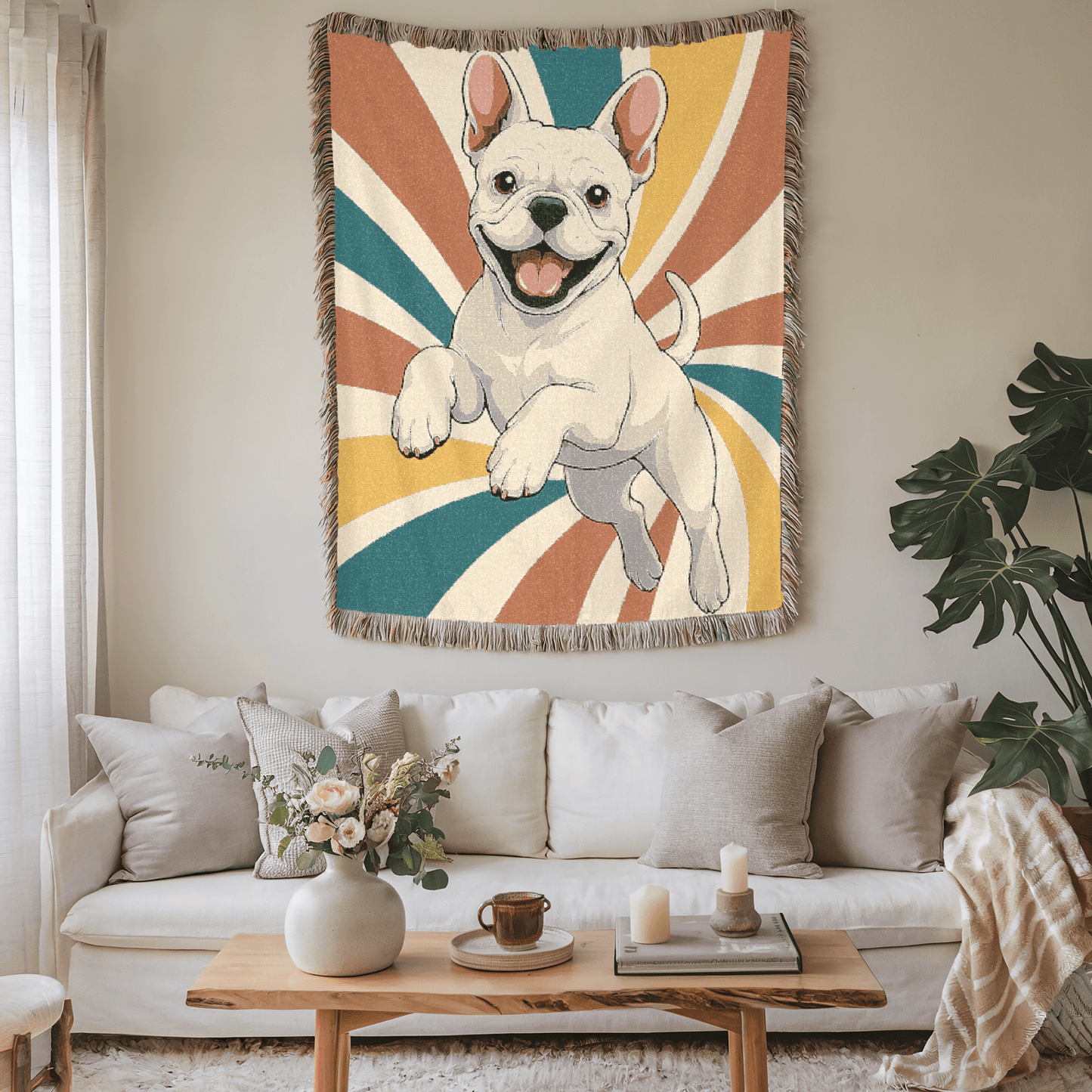 Printify Blanket White French Bulldog Terrier Swirls Throw Blanket