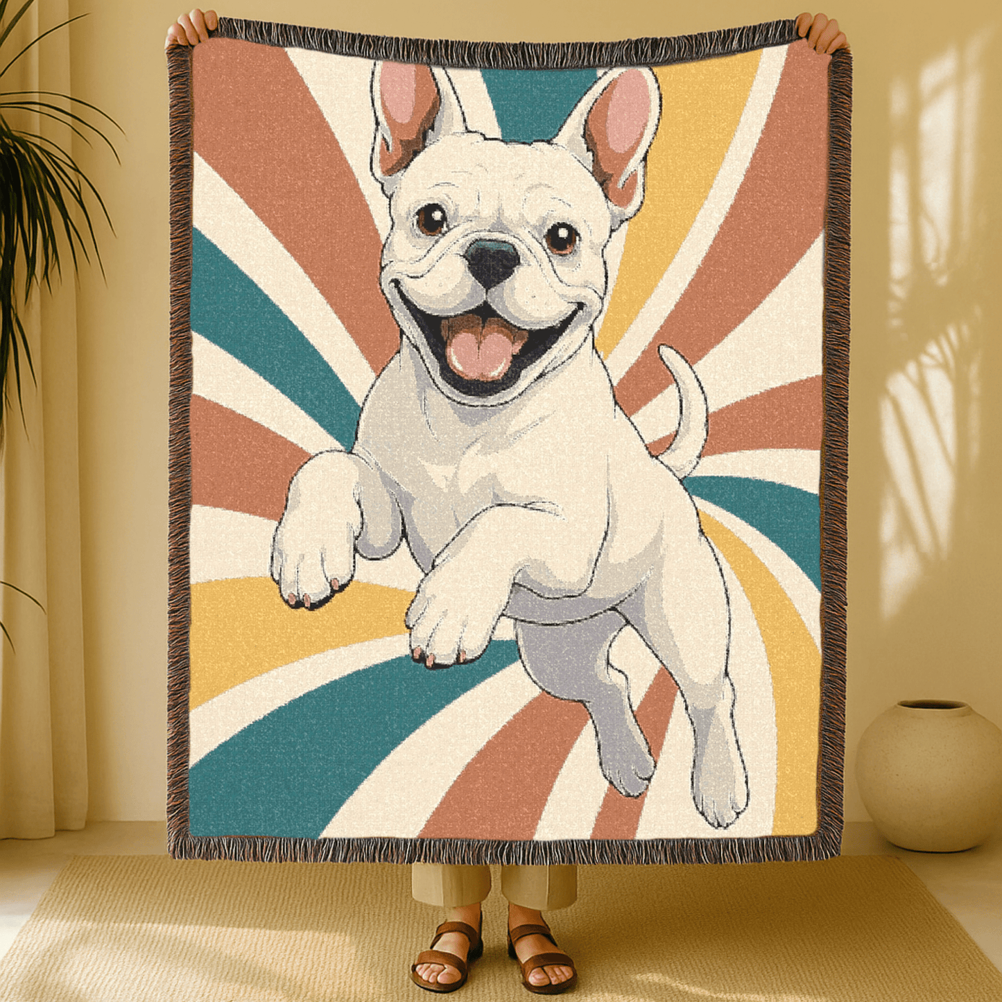 Printify Blanket White French Bulldog Terrier Swirls Throw Blanket