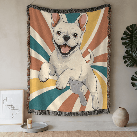 Printify Blanket 52'' × 37'' White French Bulldog Terrier Swirls Throw Blanket