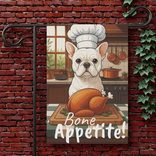 Printify Garden Flag 12'' × 18'' White French Bulldog Thanksgiving Garden Flag