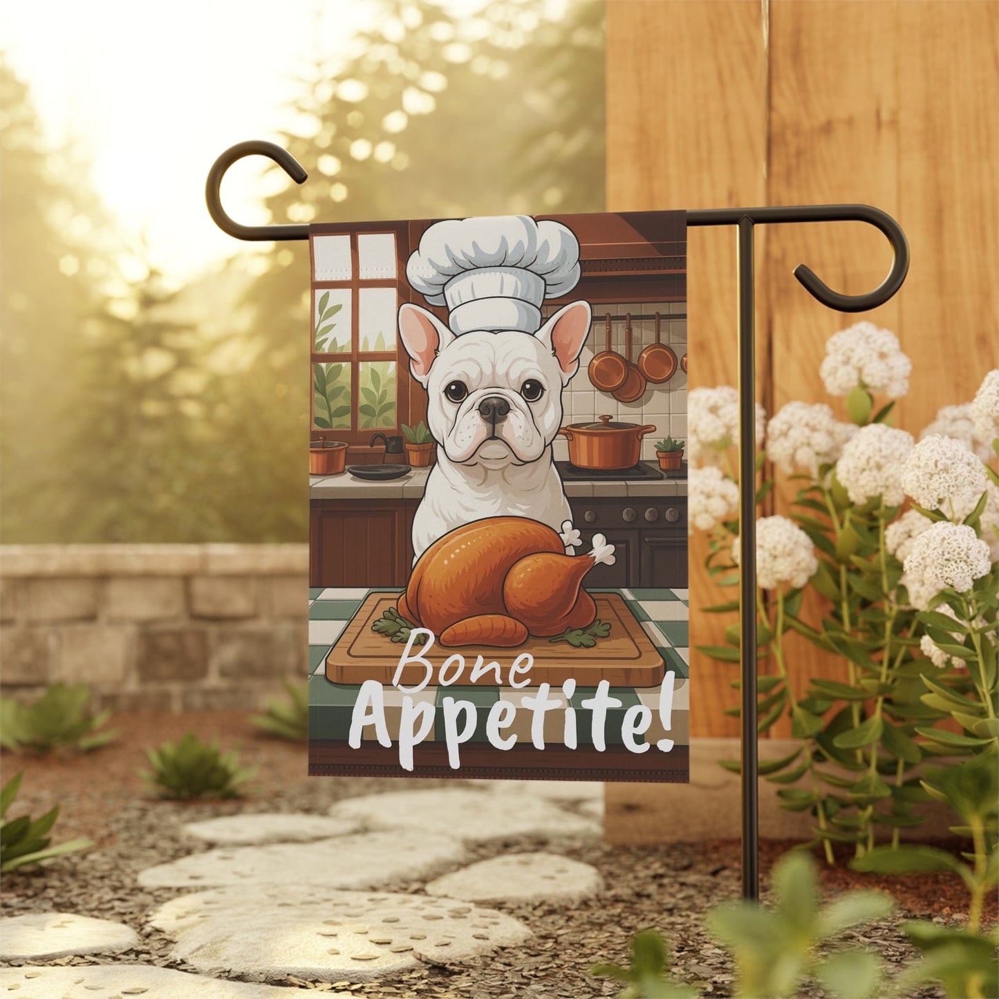 Printify Garden Flag White French Bulldog Thanksgiving Garden Flag