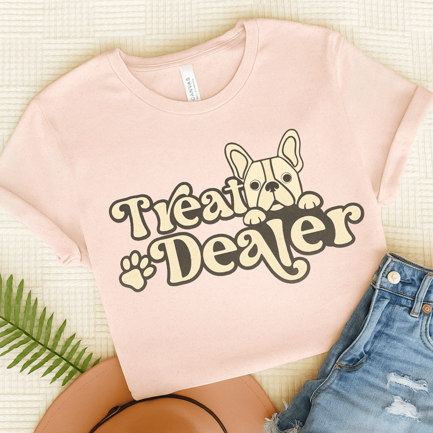 White French Bulldog Treat Dealer TShirt Soft Pink