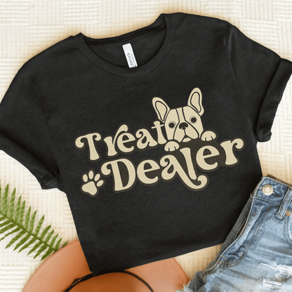 White French Bulldog Treat Dealer TShirt Solid Black Blend